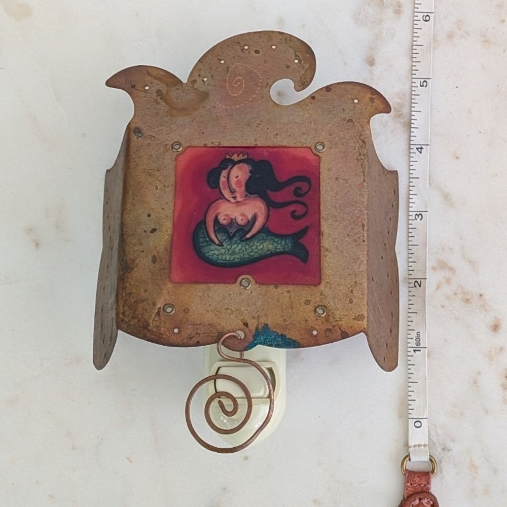 Vtg J. El-Hai Mermaid Copper Night Light Whimsical Folk Art Wall Plug-In Rare - Picture 7 of 8